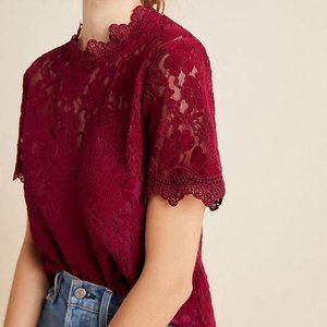 Anthropologie Teresa Mock Neck Lace Top M